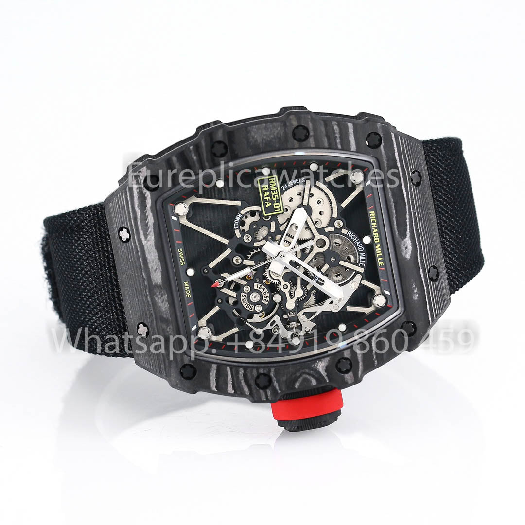 Richard Mille RM35-01 NTPT Carbonio 1:1 Best Clone BBR Fabbrica V2 Nero Velcro cinturino