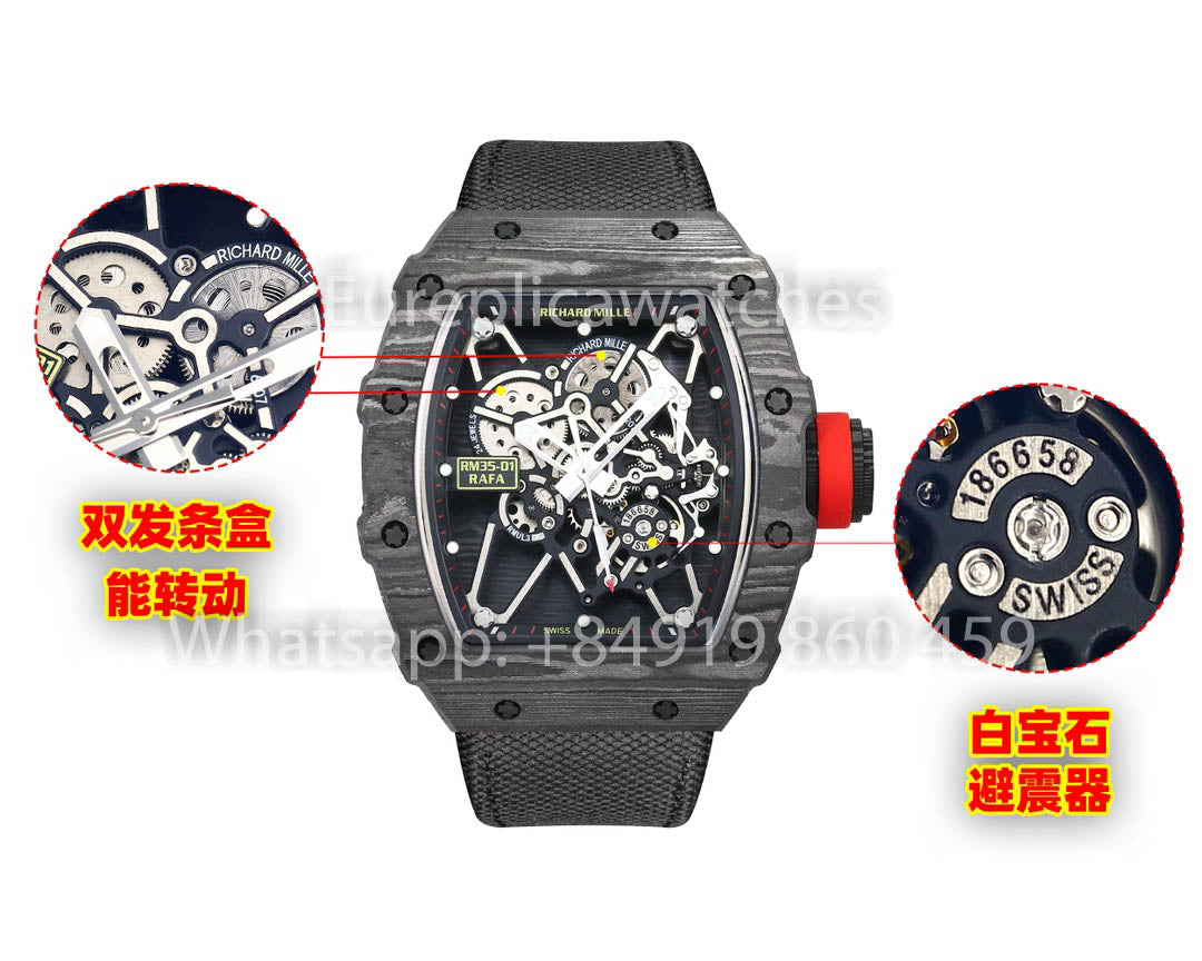Richard Mille RM35-01 NTPT Carbonio 1:1 Best Clone BBR Fabbrica V2 Nero Velcro cinturino
