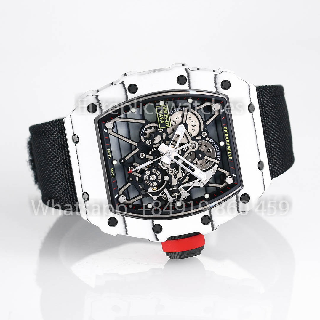 Richard Mille RM35-01 NTPT Carbonio 1:1 Best Clone BBR Fabbrica V2 Bianco Gomma cinturino