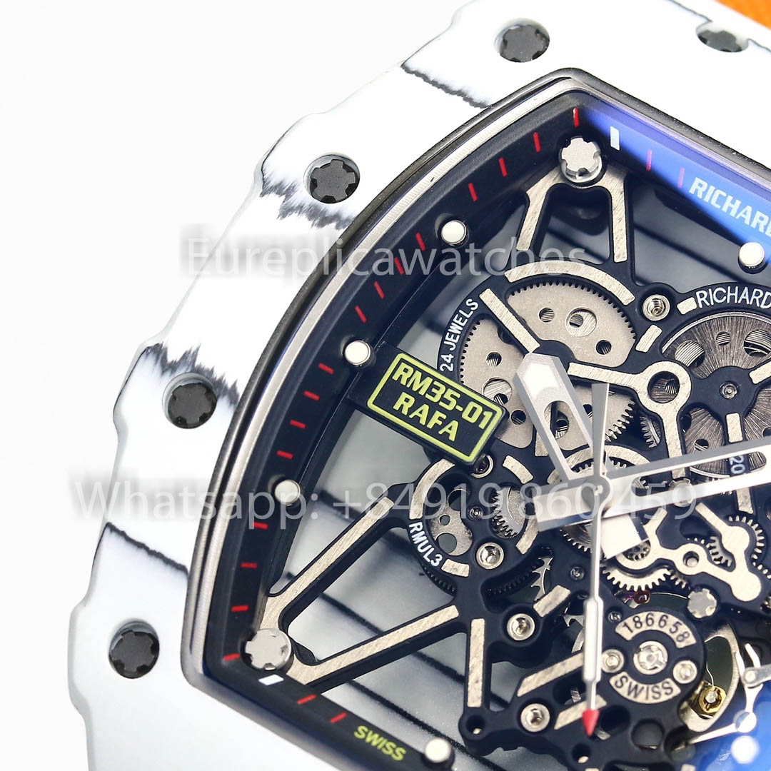 Richard Mille RM35-01 Bianco Carbonio 1:1 Best Clone BBR Fabbrica V2 Yellow Velcro cinturino