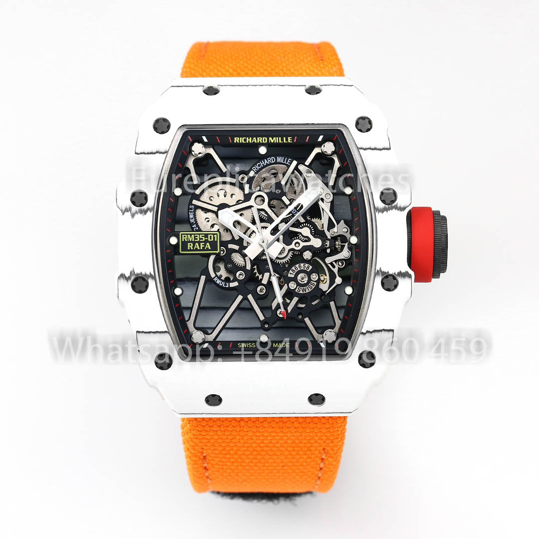Richard Mille RM35-01 Bianco Carbonio 1:1 Best Clone BBR Fabbrica V2 Yellow Velcro cinturino