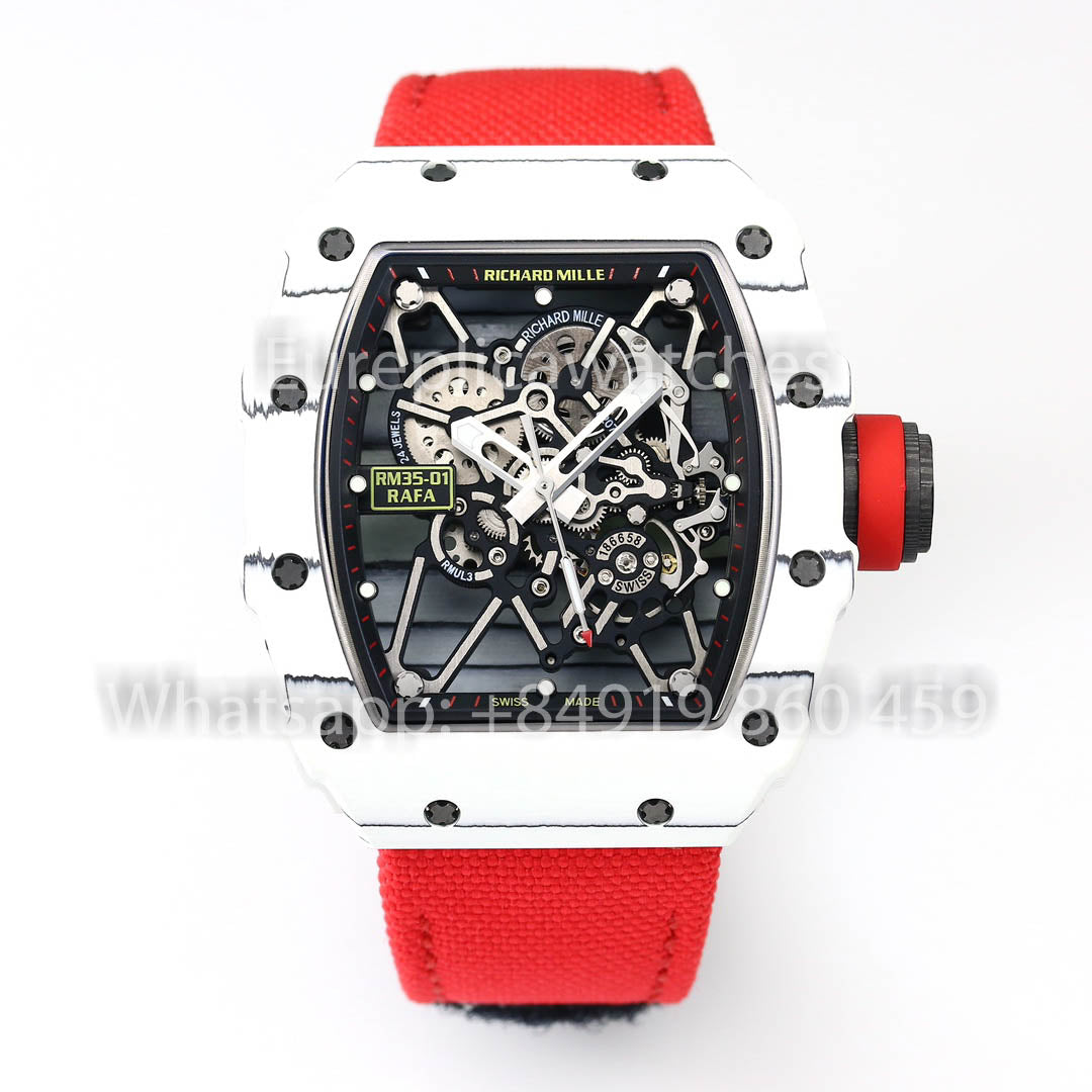 Richard Mille RM35-01 Bianco Carbonio 1:1 Mejor clon BBR Fabbrica V2 Rojo Velcro cinturino