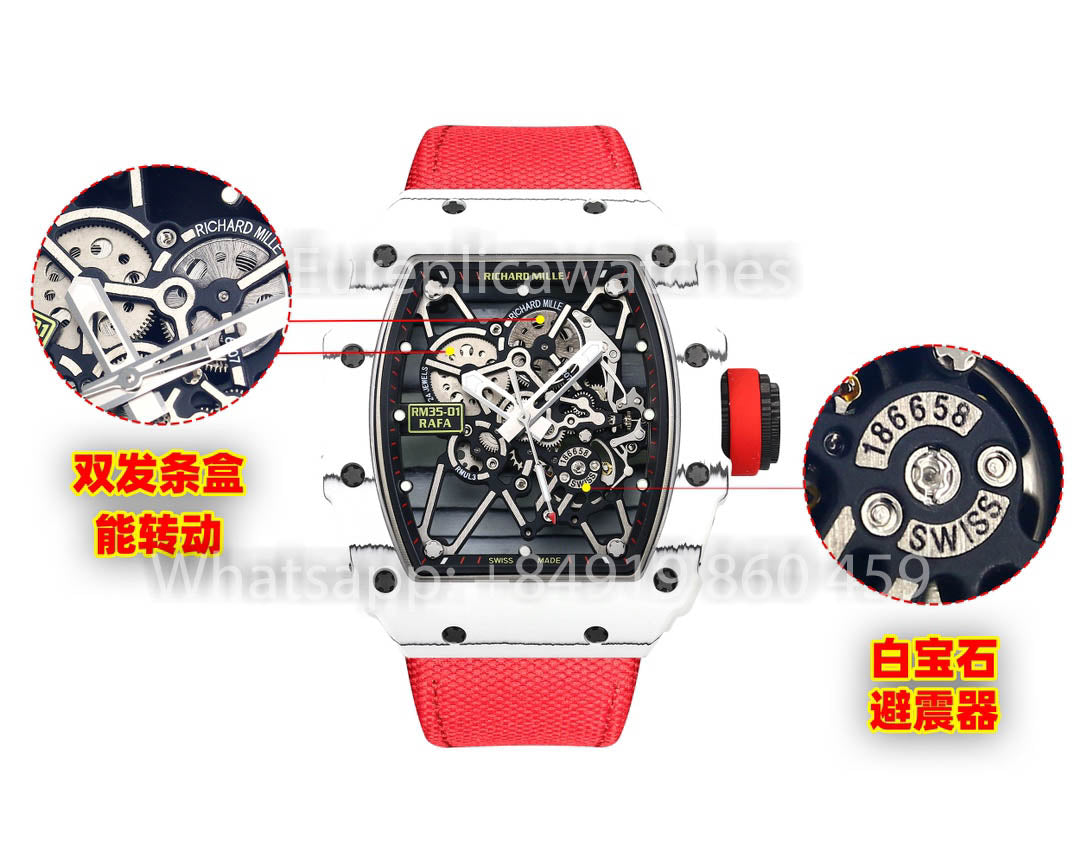 Richard Mille RM35-01 Bianco Carbonio 1:1 Mejor clon BBR Fabbrica V2 Rojo Velcro cinturino