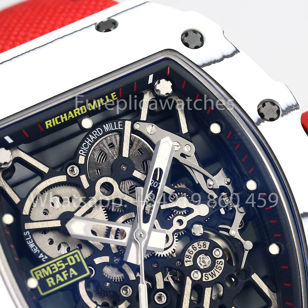 Richard Mille RM35-01 Bianco Carbonio 1:1 Mejor clon BBR Fabbrica V2 Rojo Velcro cinturino