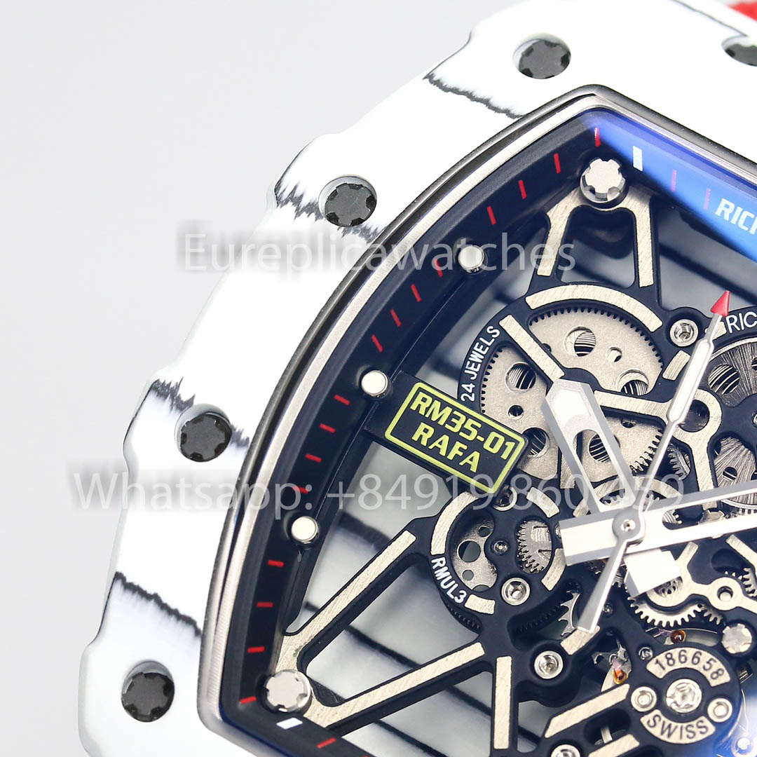 Richard Mille RM35-01 Bianco Carbonio 1:1 Mejor clon BBR Fabbrica V2 Rojo Velcro cinturino