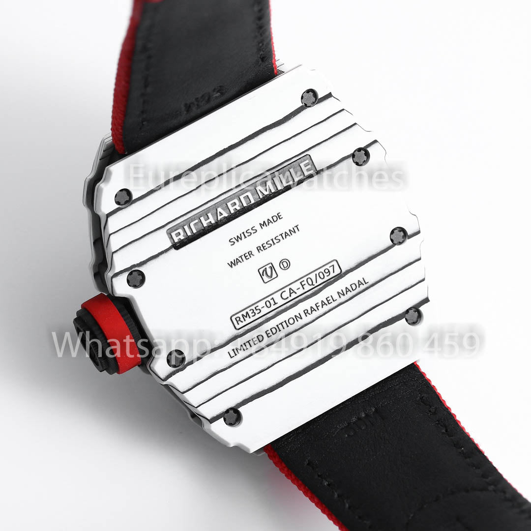 Richard Mille RM35-01 Bianco Carbonio 1:1 Mejor clon BBR Fabbrica V2 Rojo Velcro cinturino