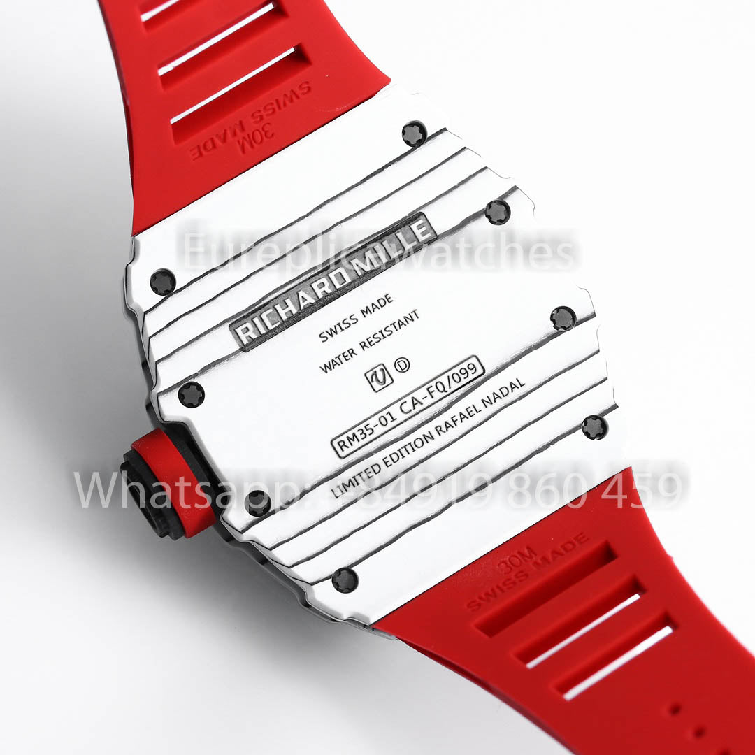Richard Mille RM35-01 Bianco Carbonio 1:1 Best Clone BBR Fabbrica V2 Red Gomma cinturino