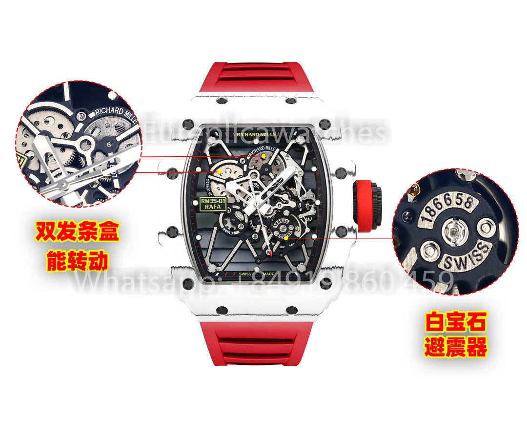 Richard Mille RM35-01 Bianco Carbonio 1:1 Best Clone BBR Fabbrica V2 Red Gomma cinturino