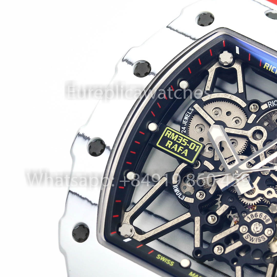 Richard Mille RM35-01 Bianco Carbonio 1:1 Best Clone BBR Fabbrica V2 Red Gomma cinturino