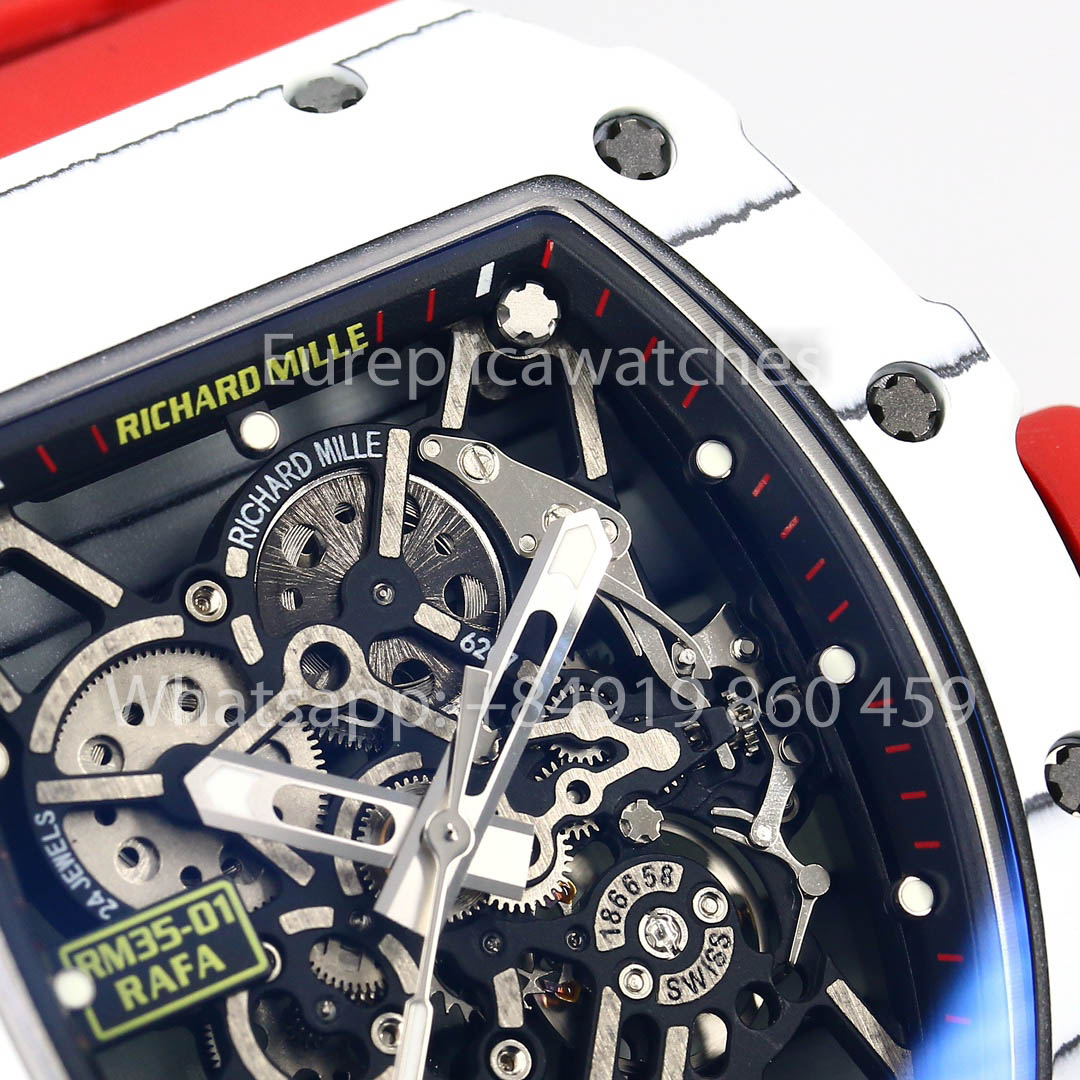 Richard Mille RM35-01 Bianco Carbonio 1:1 Best Clone BBR Fabbrica V2 Red Gomma cinturino