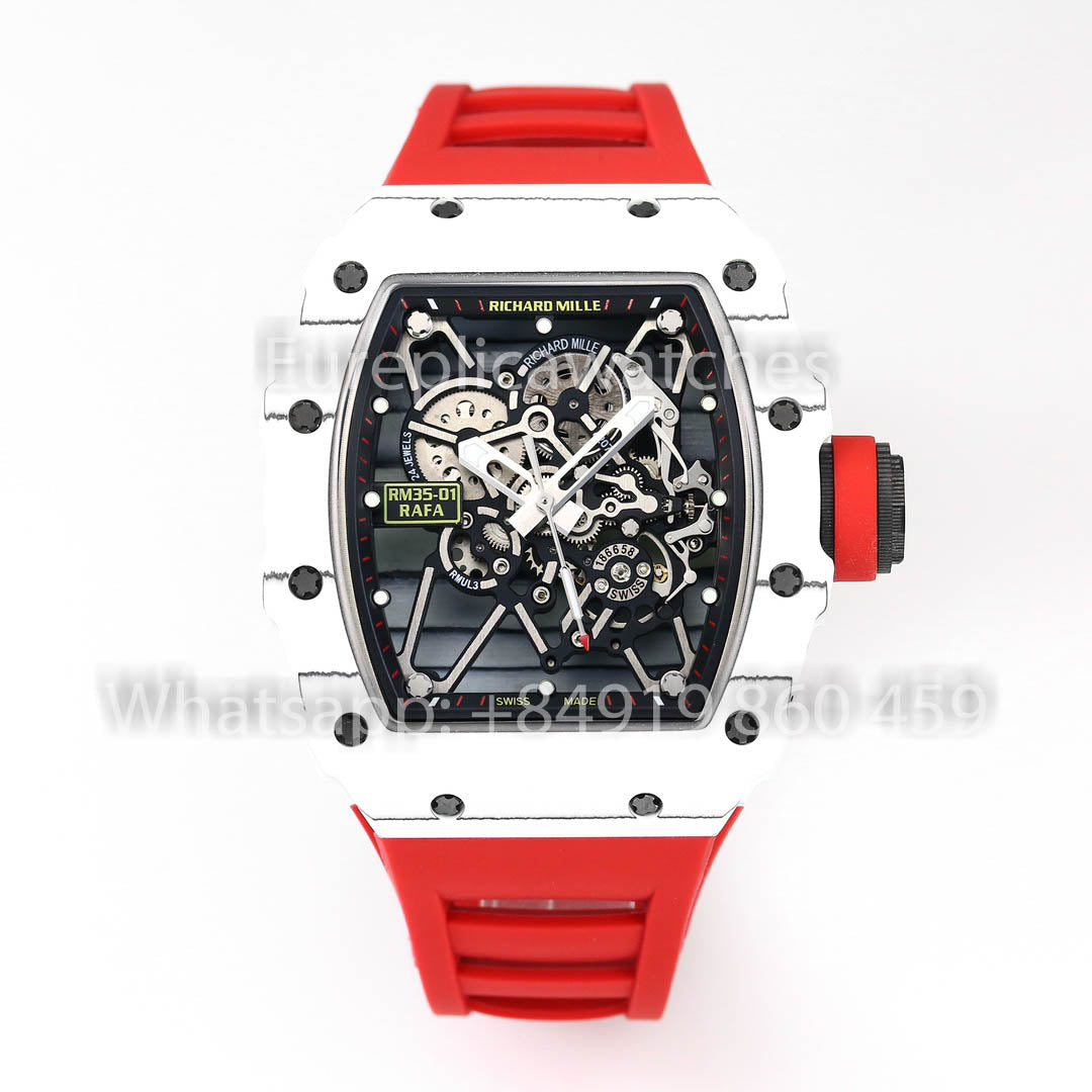 Richard Mille RM35-01 Bianco Carbonio 1:1 Best Clone BBR Fabbrica V2 Red Gomma cinturino