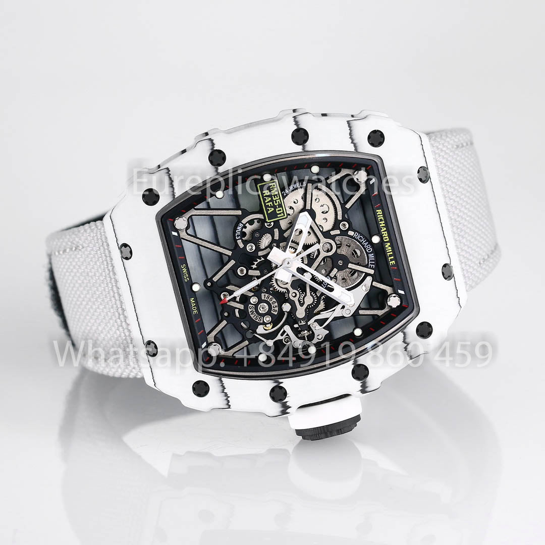 Richard Mille RM35-01 Bianco Carbonio 1:1 Best Clone BBR Fabbrica V2 Bianco Velcro cinturino