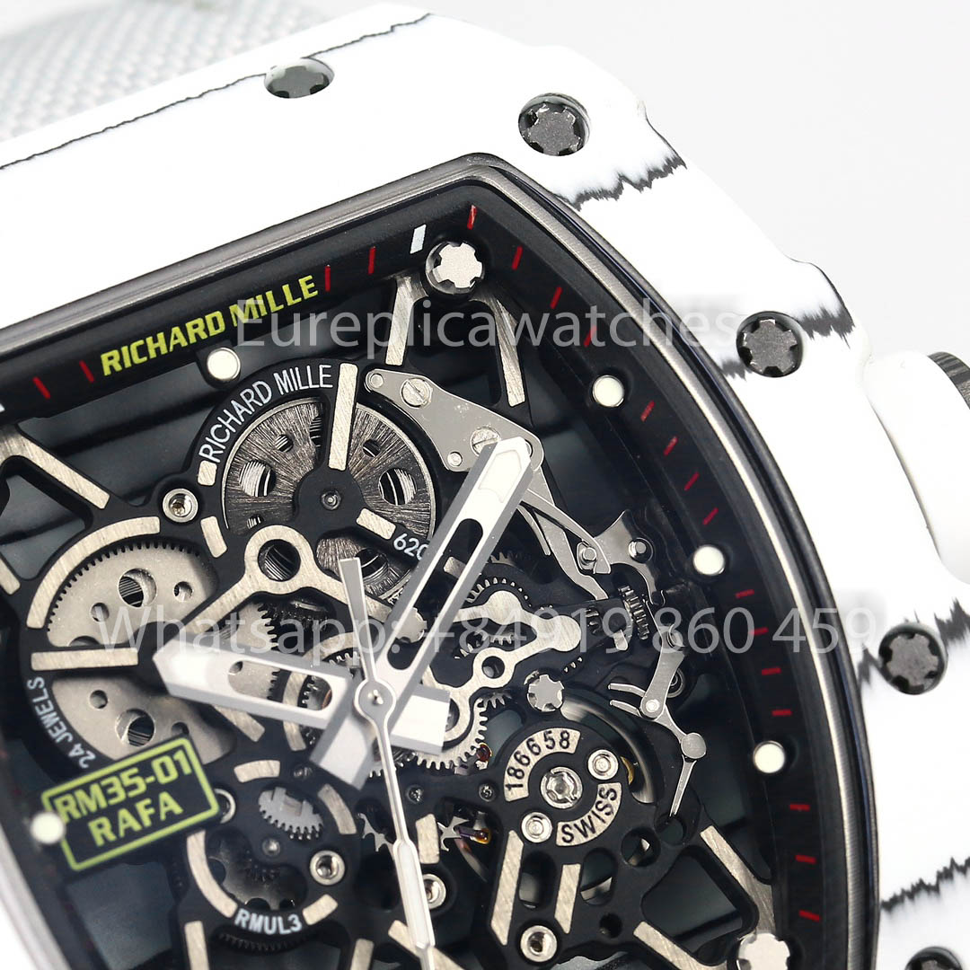 Richard Mille RM35-01 Bianco Carbonio 1:1 Best Clone BBR Fabbrica V2 Bianco Velcro cinturino