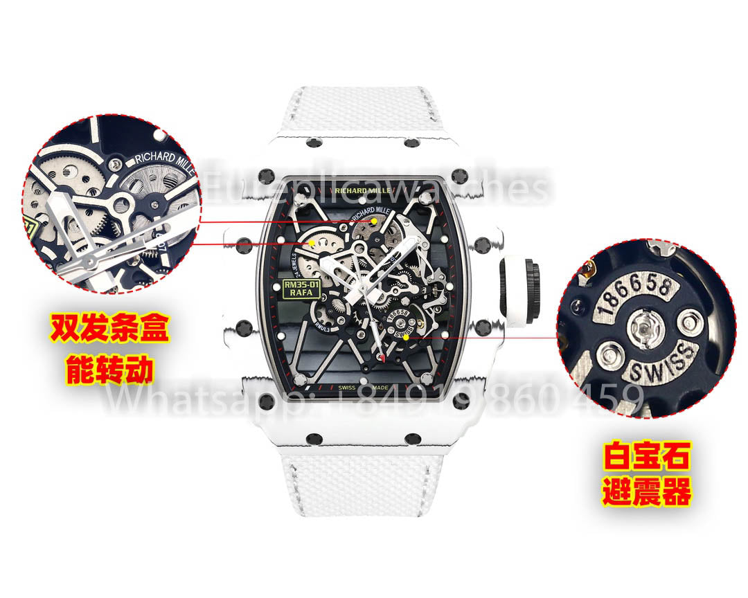 Richard Mille RM35-01 Bianco Carbonio 1:1 Best Clone BBR Fabbrica V2 Bianco Velcro cinturino