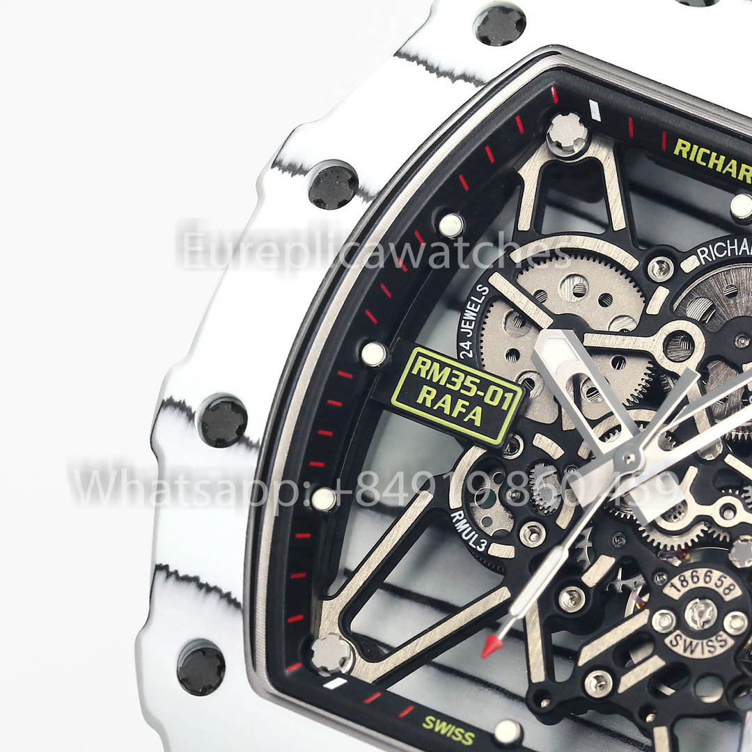 Richard Mille RM35-01 Bianco Carbonio 1:1 Best Clone BBR Fabbrica V2 Bianco Velcro cinturino
