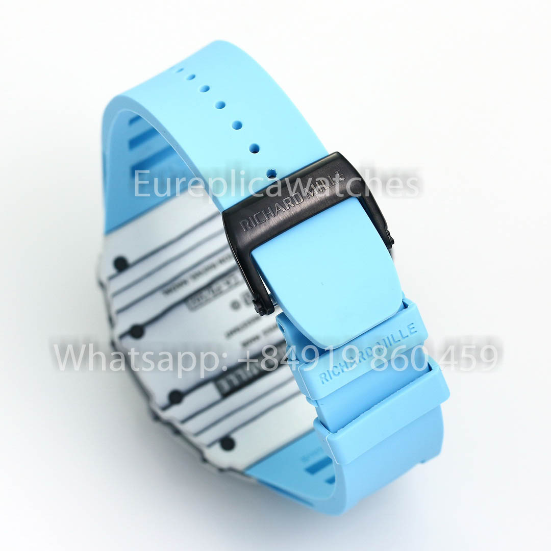 Richard Mille RM35-01 Bianco Carbonio 1:1 Best Clone BBR Fabbrica V2 Blu Gomma cinturino