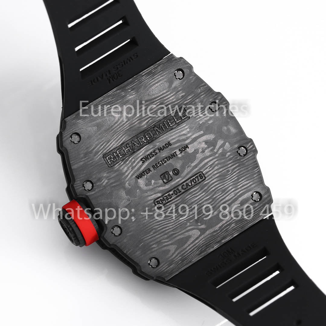 Richard Mille RM35-01 NTPT Carbonio Cassa 1:1 Best Clone BBR Fabbrica V2 Nero Gomma cinturino