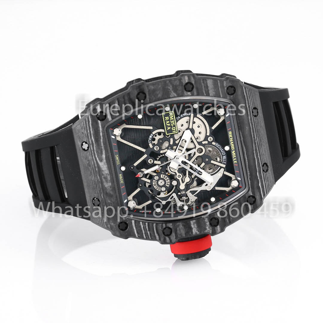 Richard Mille RM35-01 NTPT Carbonio Cassa 1:1 Best Clone BBR Fabbrica V2 Nero Gomma cinturino