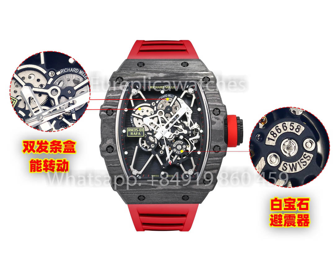 Richard Mille RM35-01 NTPT Carbonio 1:1 Best Clone BBR Fabbrica V2 Red Gomma cinturino