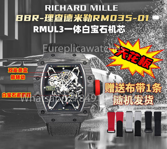 Richard Mille RM35-01 NTPT Carbonio 1:1 Best Clone BBR Fabbrica V2 Nero Velcro cinturino