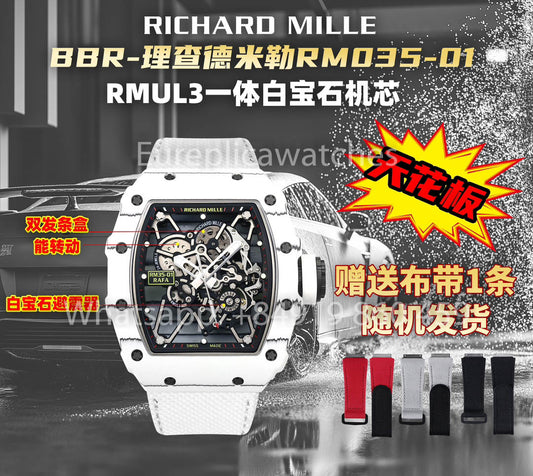 Richard Mille RM35-01 Bianco Carbonio 1:1 Best Clone BBR Fabbrica V2 Bianco Velcro cinturino
