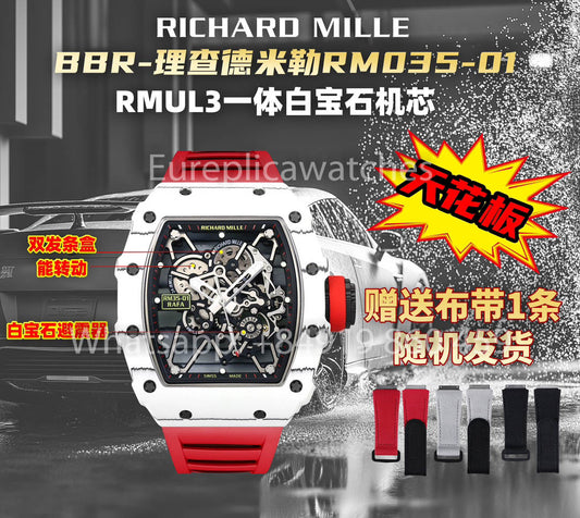 Richard Mille RM35-01 Bianco Carbonio 1:1 Best Clone BBR Fabbrica V2 Red Gomma cinturino