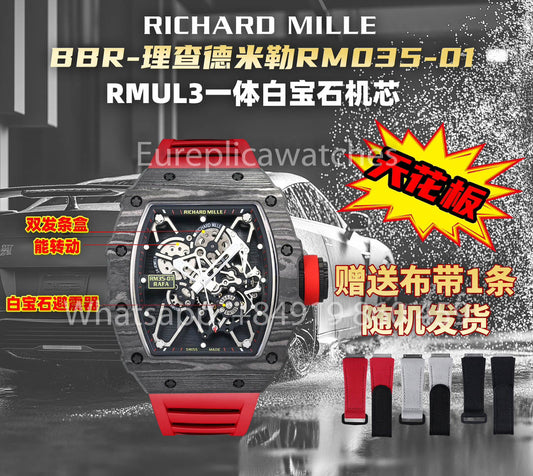Richard Mille RM35-01 NTPT Carbonio 1:1 Best Clone BBR Fabbrica V2 Red Gomma cinturino