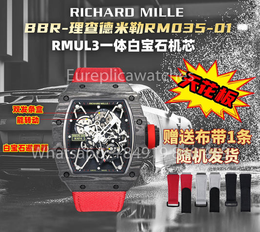 Richard Mille RM35-01 NTPT Carbonio 1:1 Best Clone BBR Fabbrica V2 Red Velcro cinturino