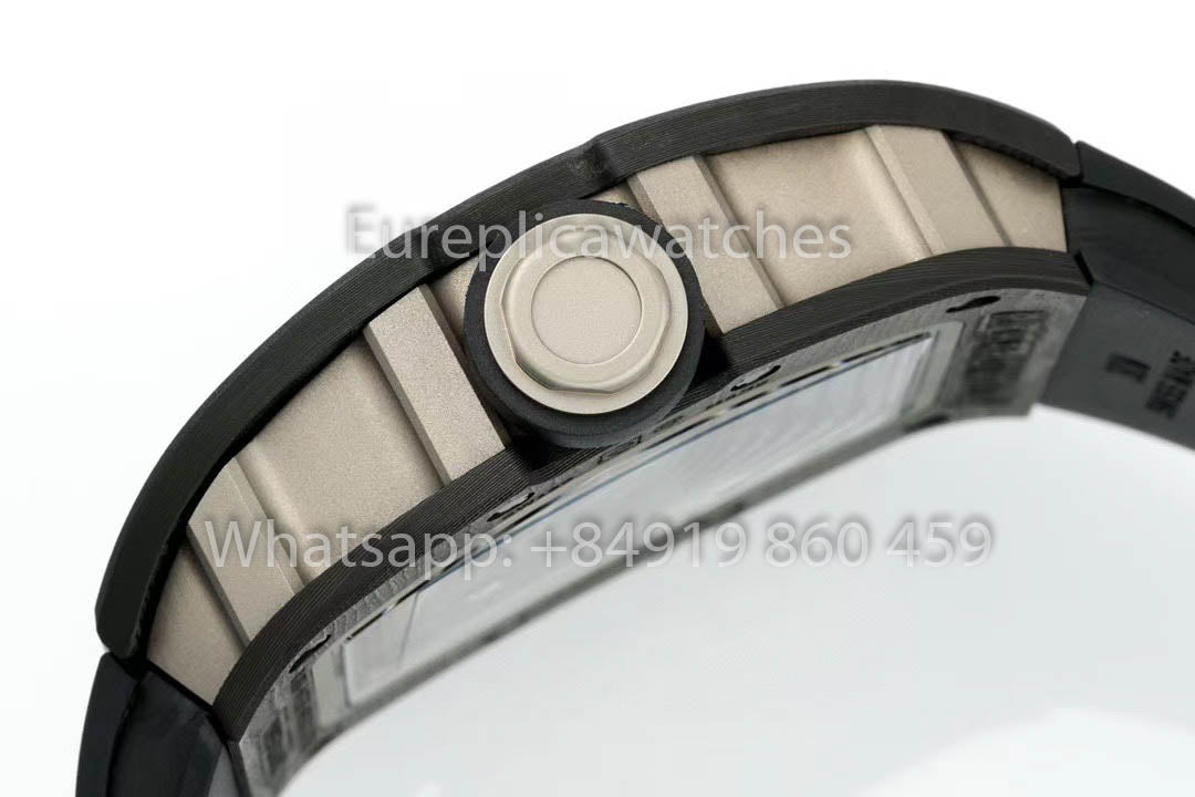 RICHARD MILLE  RM055  fibra di carbonio Cassa 1:1 Best Clone APS Fabbrica Nero Gomma cinturino