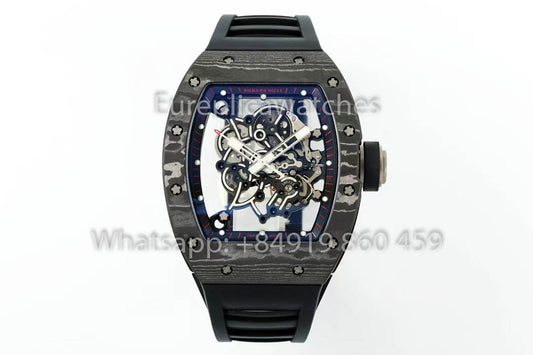 RICHARD MILLE  RM055  fibra di carbonio Cassa 1:1 Best Clone APS Fabbrica Nero Gomma cinturino