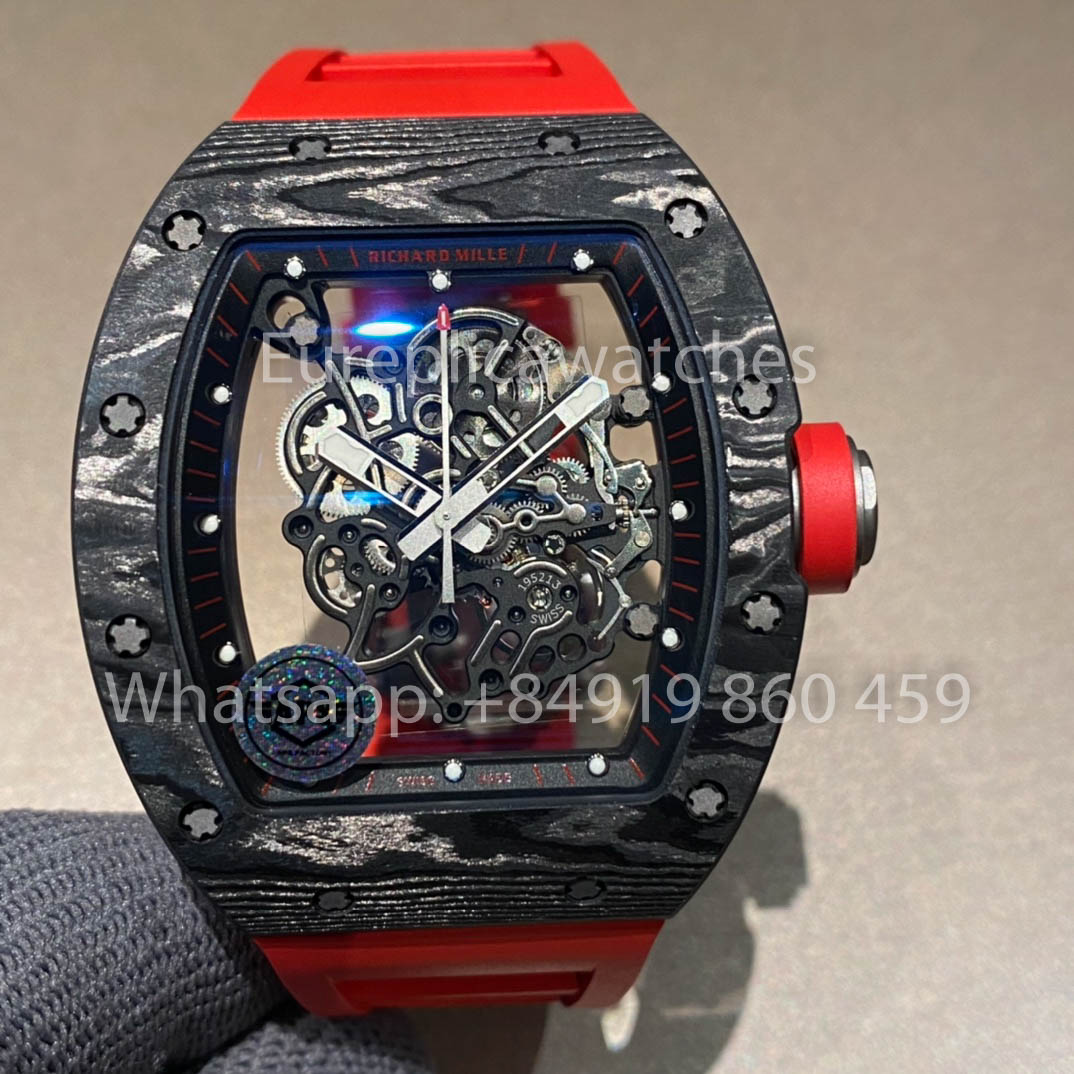 RICHARD MILLE RM055 fibra di carbonio Cassa 1:1 Best Clone APS Fabbrica Red Gomma cinturino