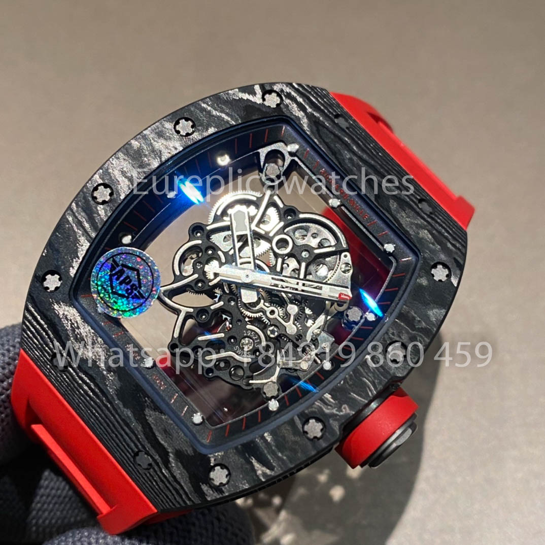 RICHARD MILLE RM055 fibra di carbonio Cassa 1:1 Best Clone APS Fabbrica Red Gomma cinturino