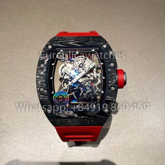 RICHARD MILLE RM055 fibra di carbonio Cassa 1:1 Best Clone APS Fabbrica Red Gomma cinturino