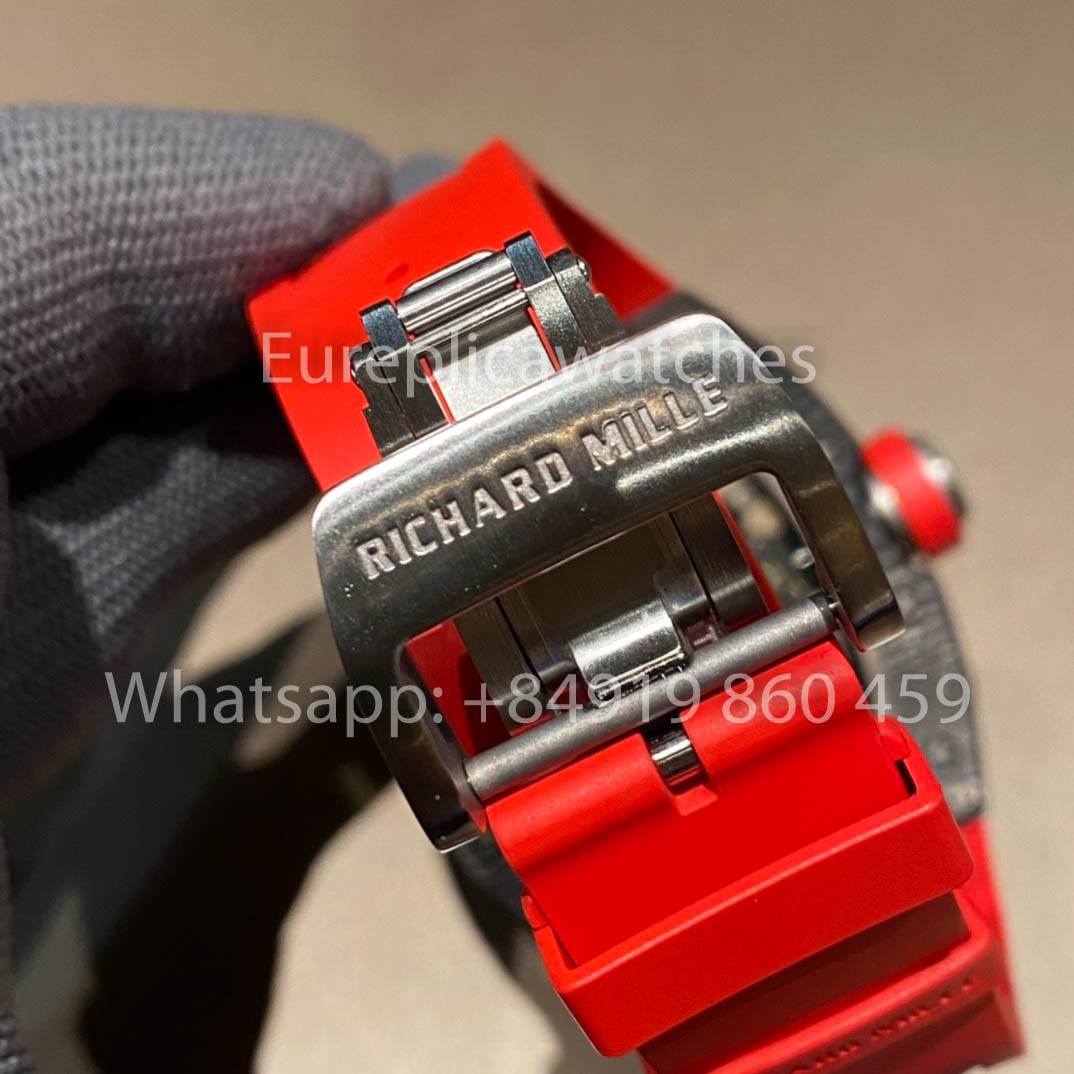 RICHARD MILLE RM055 fibra di carbonio Cassa 1:1 Best Clone APS Fabbrica Red Gomma cinturino