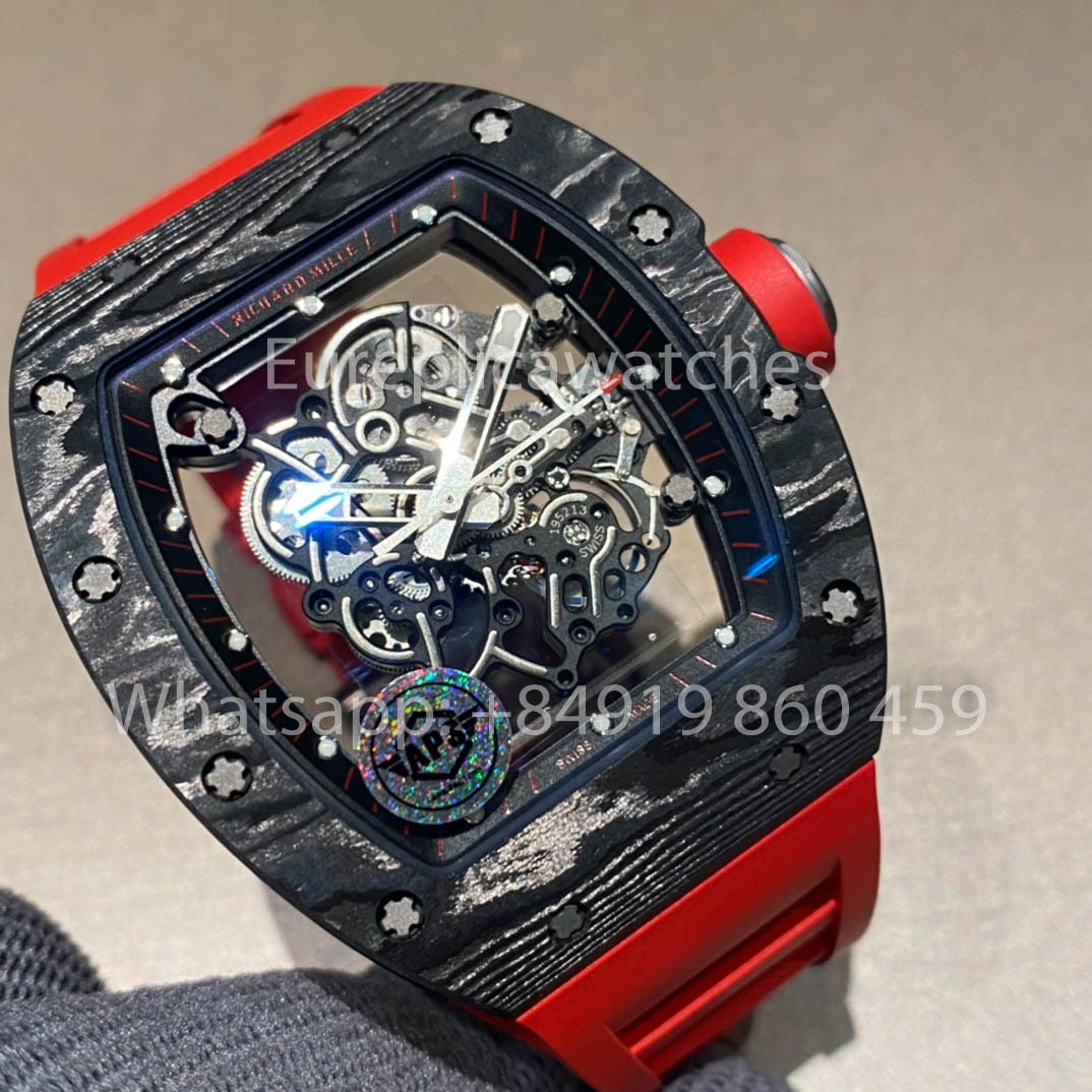 RICHARD MILLE RM055 fibra di carbonio Cassa 1:1 Best Clone APS Fabbrica Red Gomma cinturino