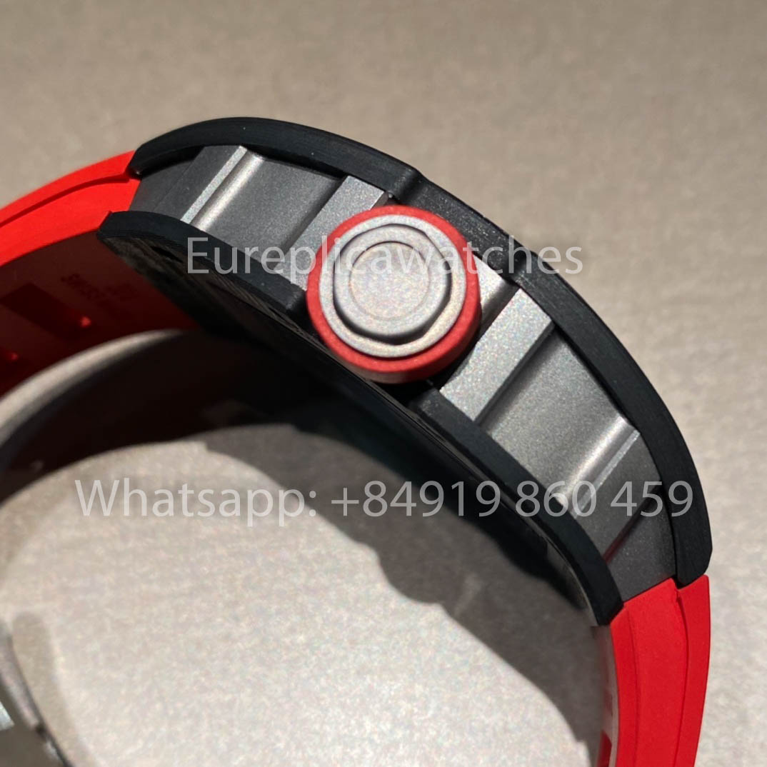RICHARD MILLE RM055 fibra di carbonio Cassa 1:1 Best Clone APS Fabbrica Red Gomma cinturino