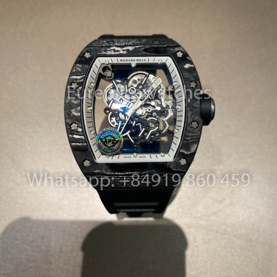 RICHARD MILLE RM055 fibra di carbonio Cassa 1:1 Best Clone APS Fabbrica quadrante bianco Nero Crown