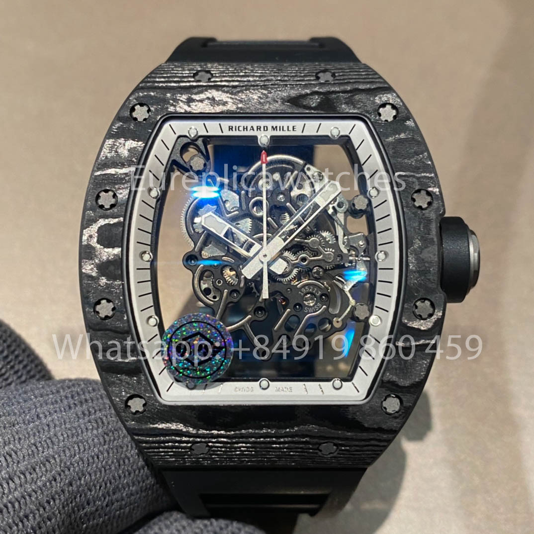 RICHARD MILLE RM055 fibra di carbonio Cassa 1:1 Best Clone APS Fabbrica quadrante bianco Nero Crown