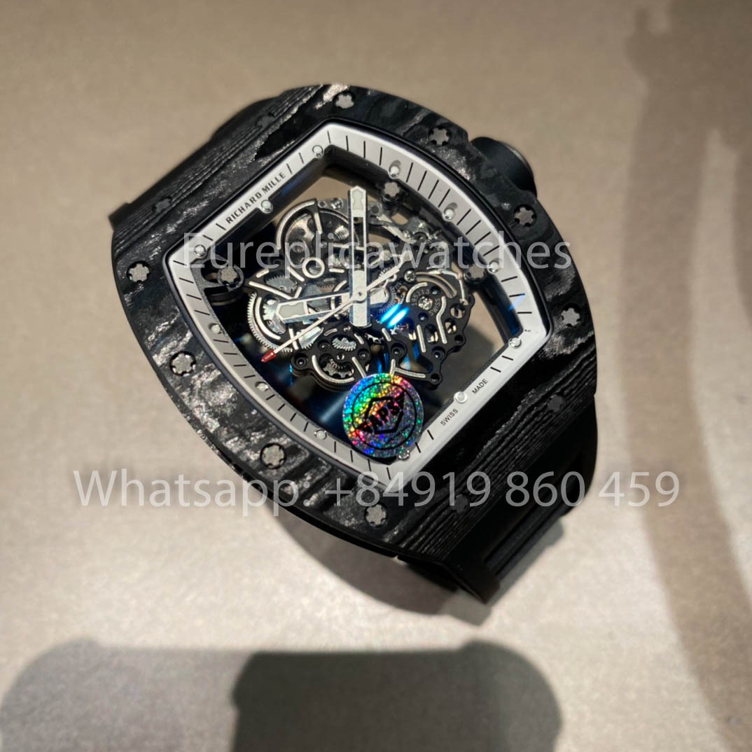 RICHARD MILLE RM055 fibra di carbonio Cassa 1:1 Best Clone APS Fabbrica quadrante bianco Nero Crown