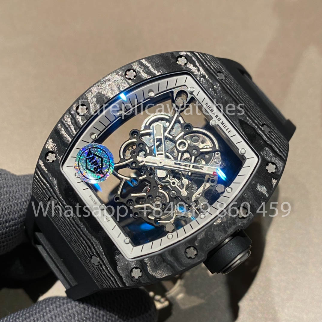 RICHARD MILLE RM055 fibra di carbonio Cassa 1:1 Best Clone APS Fabbrica quadrante bianco Nero Crown