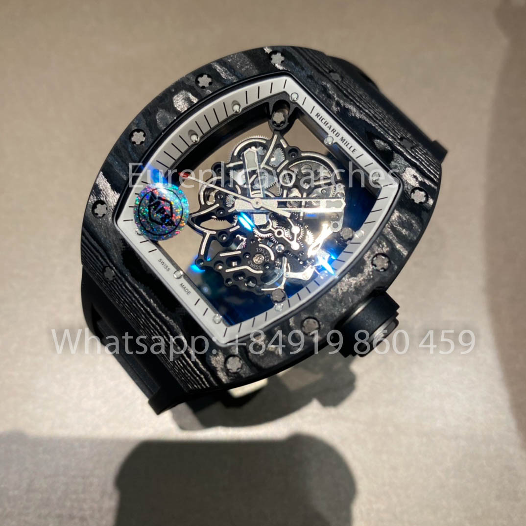 RICHARD MILLE RM055 fibra di carbonio Cassa 1:1 Best Clone APS Fabbrica quadrante bianco Nero Crown