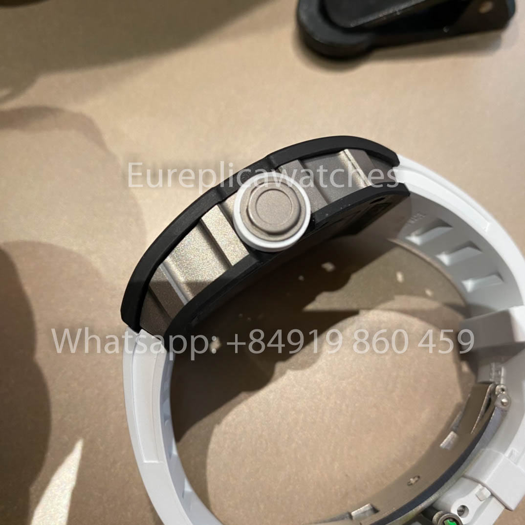 RICHARD MILLE  RM055  fibra di carbonio Cassa 1:1 Best Clone APS Fabbrica quadrante bianco Gomma cinturino