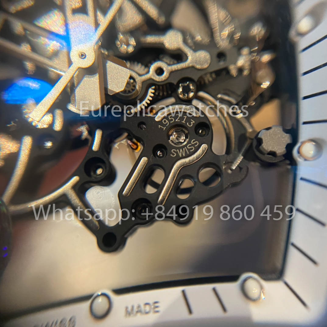 RICHARD MILLE  RM055  fibra di carbonio Cassa 1:1 Best Clone APS Fabbrica quadrante bianco Gomma cinturino