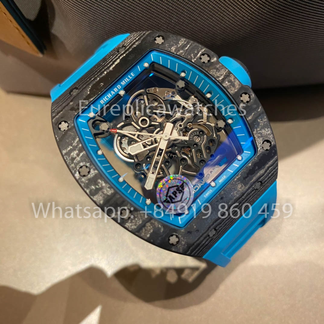 RICHARD MILLE RM055 fibra de carbono Cassa 1:1 Best Clone APS Fabbrica quadrante blu