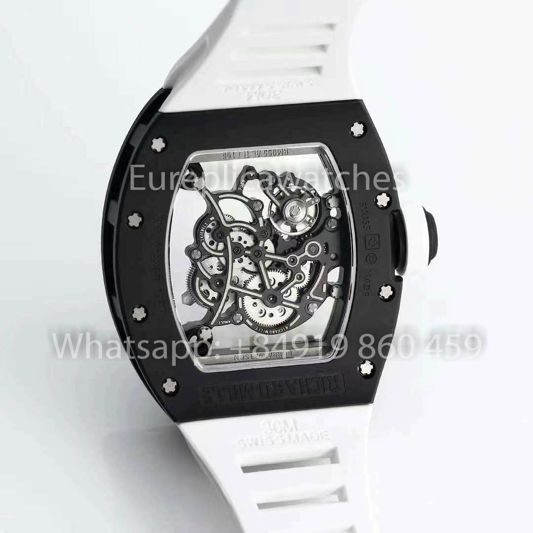 RICHARD MILLE RM055 ceramica Cassa 1:1 Best Clone APS Fabbrica Bianco cinturino