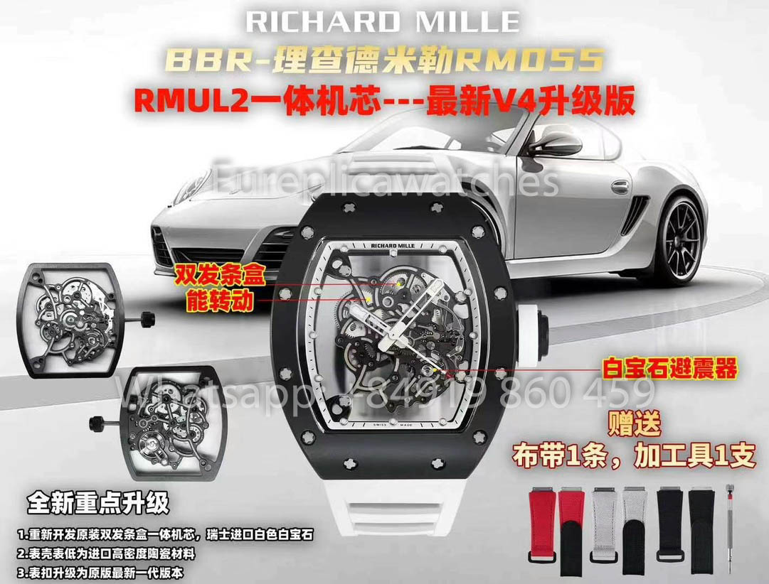 RICHARD MILLE RM055 ceramica Cassa 1:1 Best Clone APS Fabbrica Bianco cinturino
