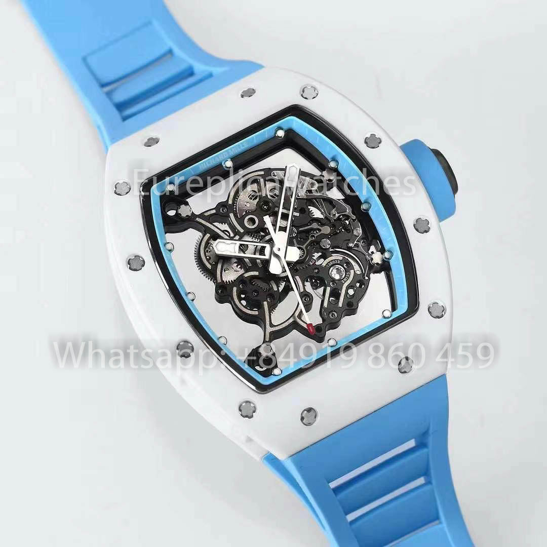 RICHARD MILLE RM055 Bianco ceramica Cassa 1:1 Best Clone APS Fabbrica quadrante blu