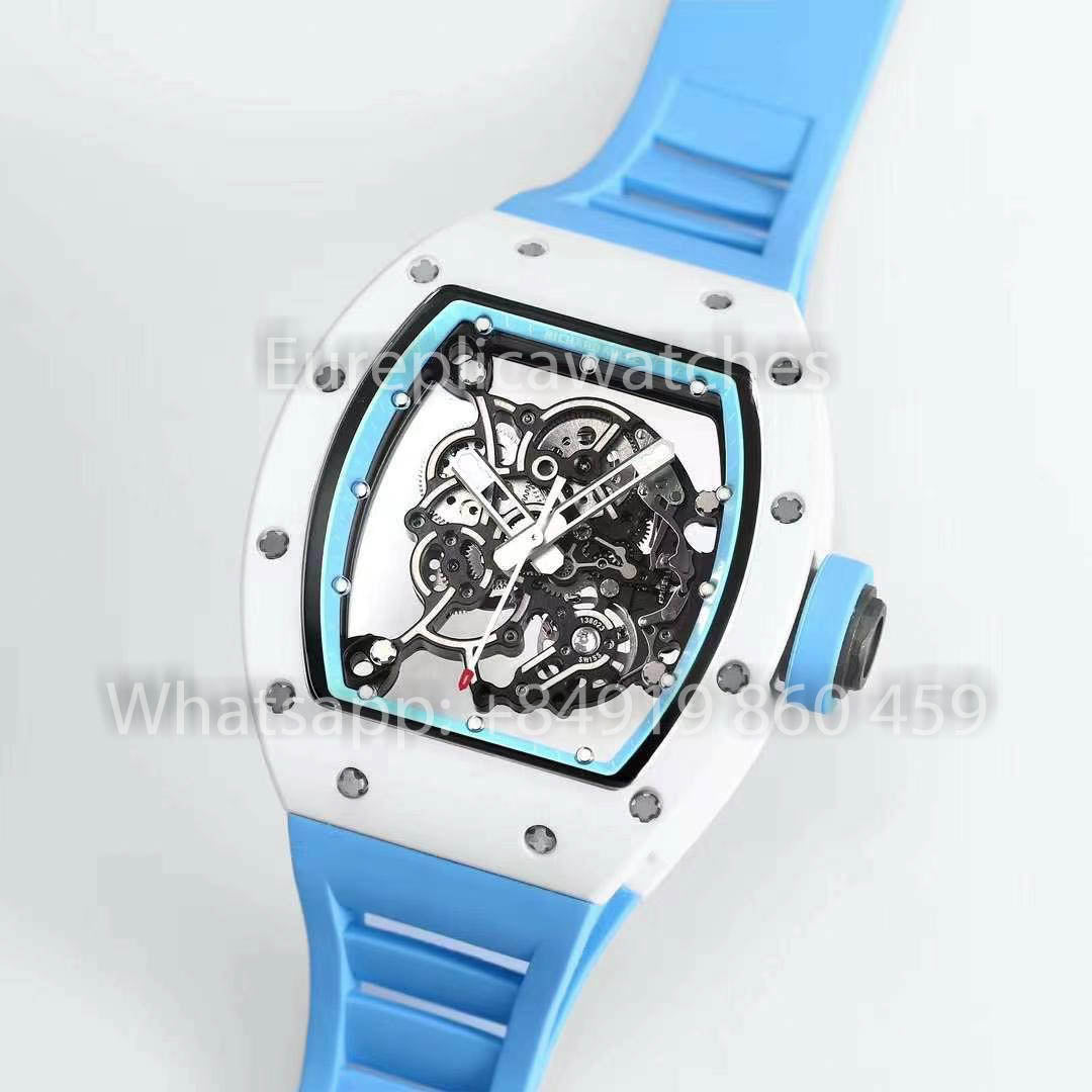RICHARD MILLE RM055 Bianco ceramica Cassa 1:1 Best Clone APS Fabbrica quadrante blu