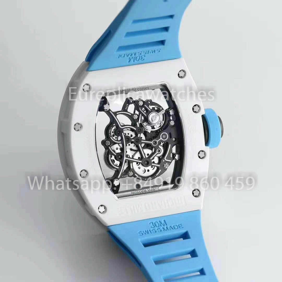 RICHARD MILLE RM055 Bianco ceramica Cassa 1:1 Best Clone APS Fabbrica quadrante blu