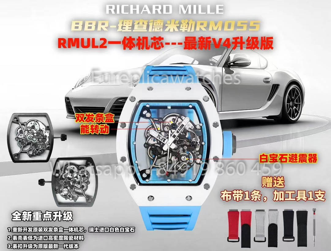 RICHARD MILLE RM055 Bianco ceramica Cassa 1:1 Best Clone APS Fabbrica quadrante blu